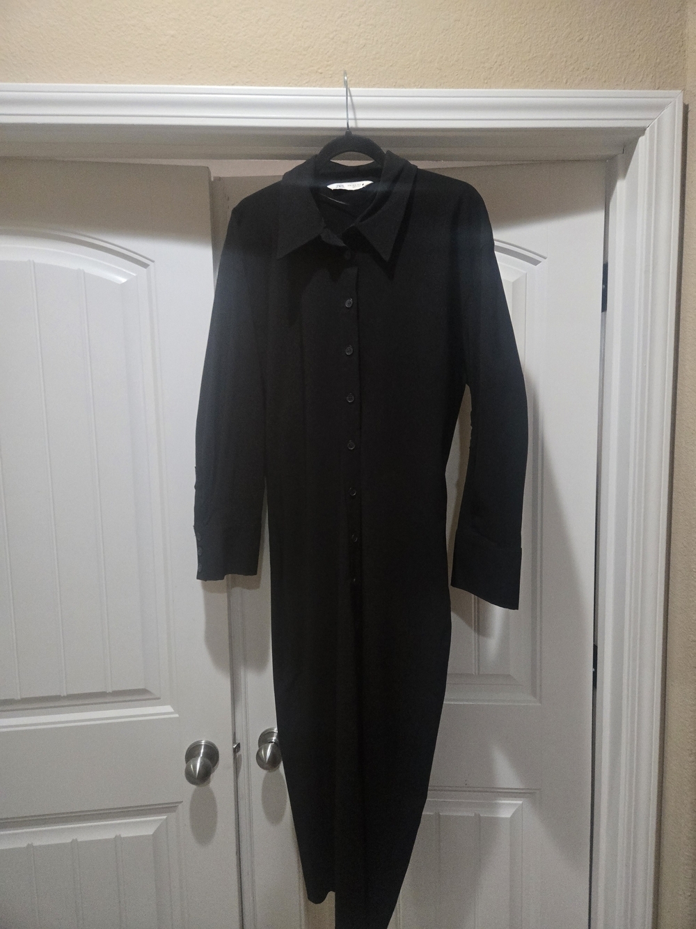 ZARA Black Button-Front Long Sleeve Shirt Dress Size XL EUC - Picture 2 of 10